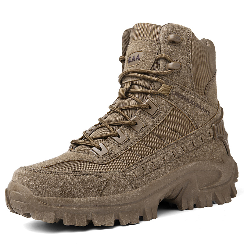 Men's Tactical Work Boots with Side Zip and Lace-Up Closure