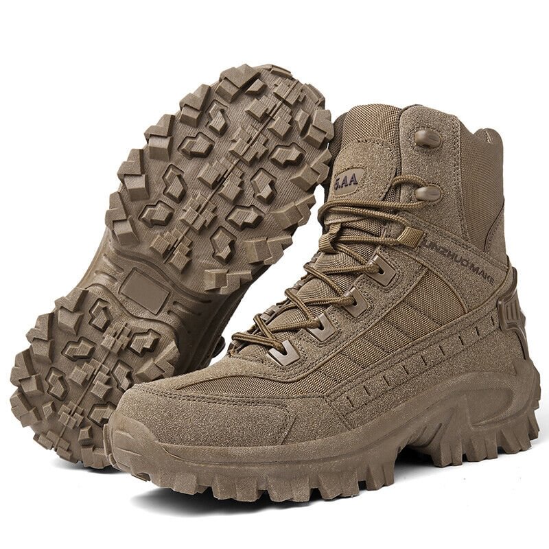 Men's Tactical Work Boots with Side Zip and Lace-Up Closure