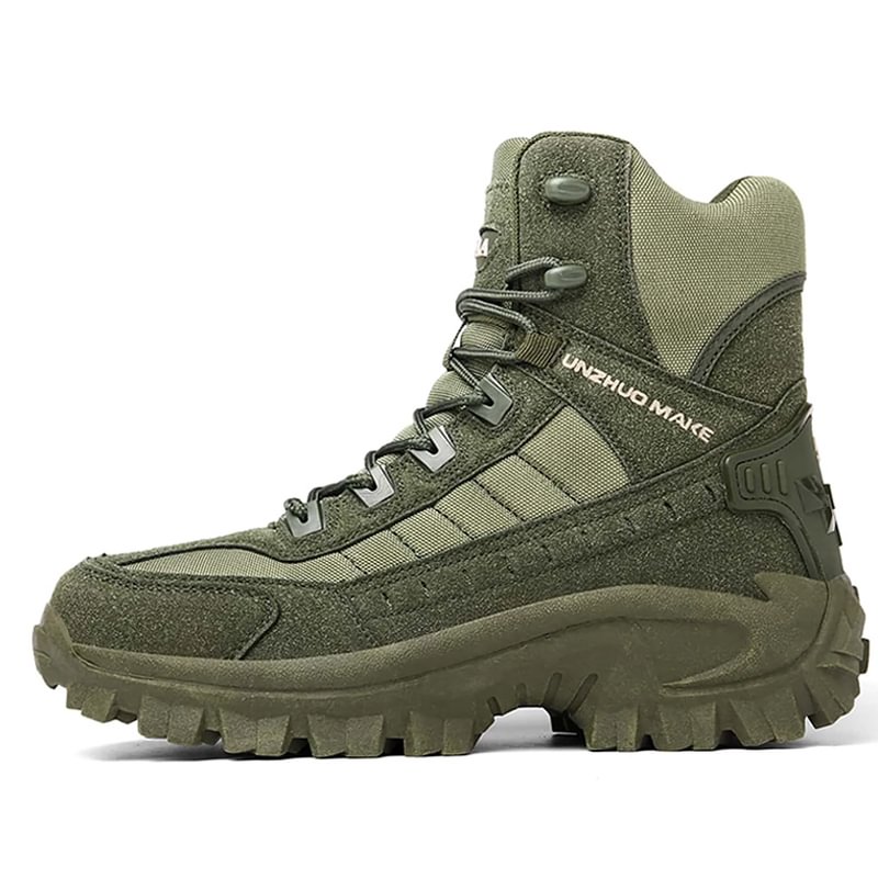 Men's Tactical Work Boots with Side Zip and Lace-Up Closure