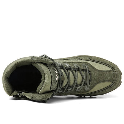 Men's Tactical Work Boots with Side Zip and Lace-Up Closure