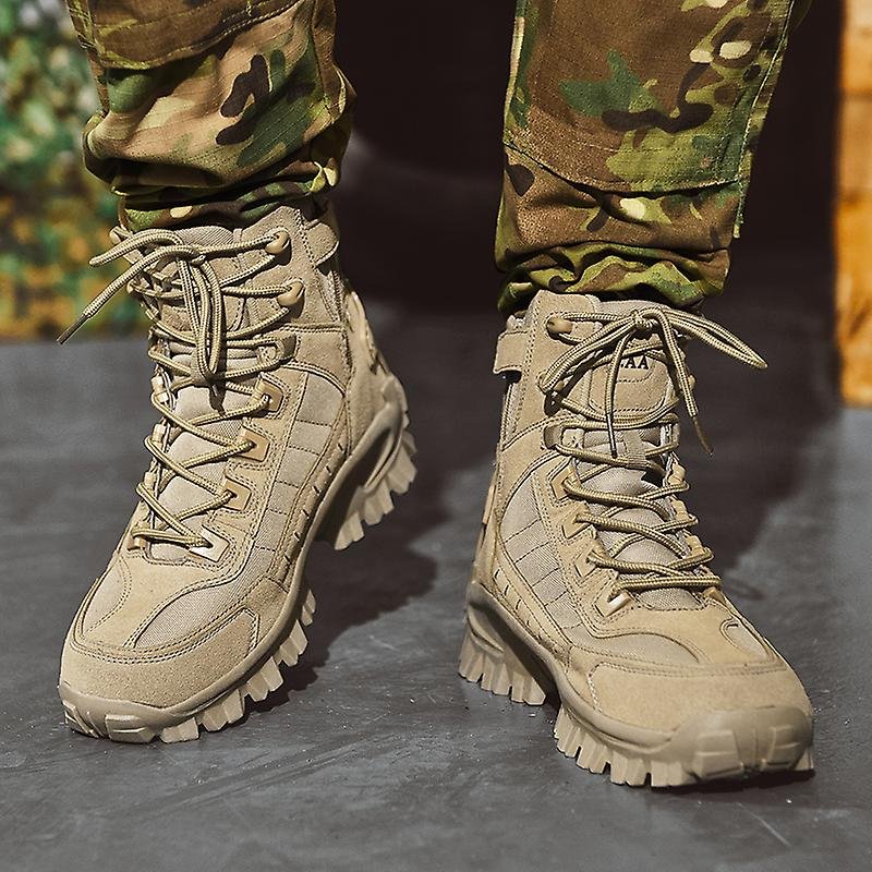 Men's Tactical Work Boots with Side Zip and Lace-Up Closure
