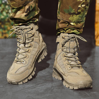 Men's Tactical Work Boots with Side Zip and Lace-Up Closure
