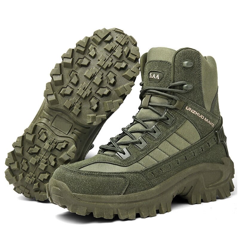 Men's Tactical Work Boots with Side Zip and Lace-Up Closure