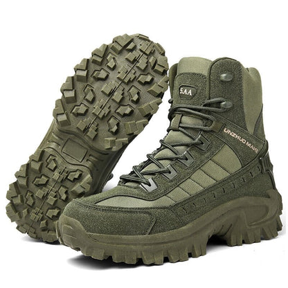 Men's Tactical Work Boots with Side Zip and Lace-Up Closure