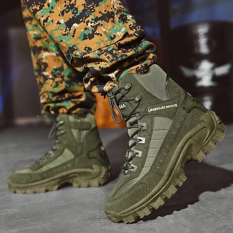 Men's Tactical Work Boots with Side Zip and Lace-Up Closure