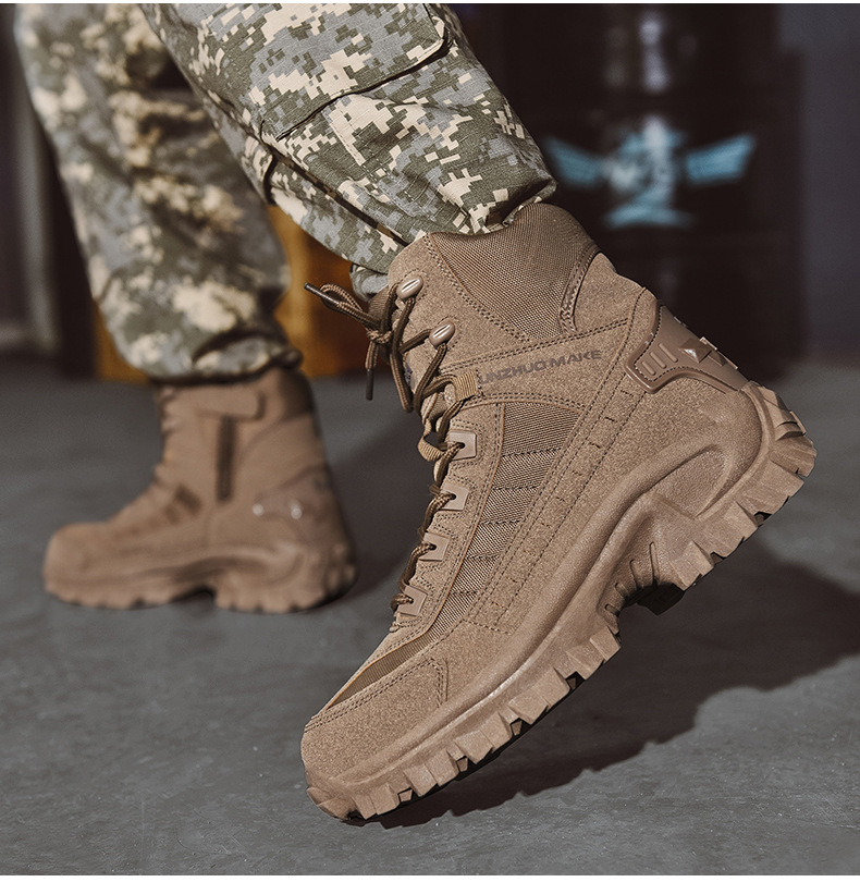 Men's Tactical Work Boots with Side Zip and Lace-Up Closure