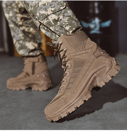 Men's Tactical Work Boots with Side Zip and Lace-Up Closure