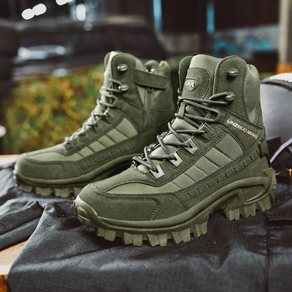 Men's Tactical Work Boots with Side Zip and Lace-Up Closure