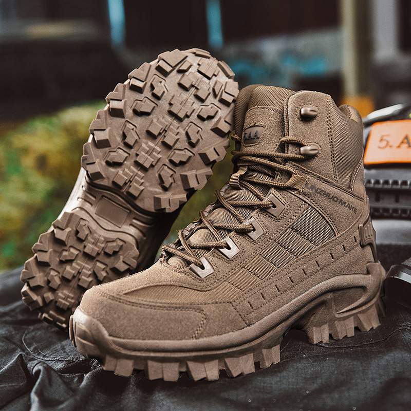 Men's Tactical Work Boots with Side Zip and Lace-Up Closure
