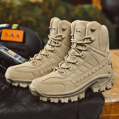 Men's Tactical Work Boots with Side Zip and Lace-Up Closure
