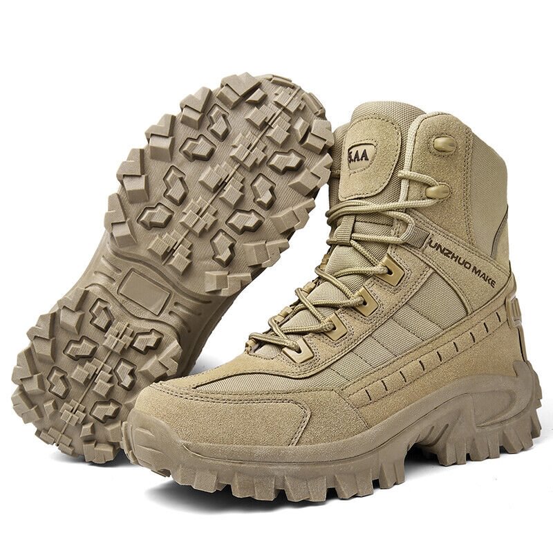 Men's Tactical Work Boots with Side Zip and Lace-Up Closure