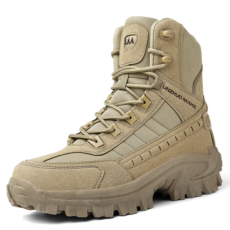 Men's Tactical Work Boots with Side Zip and Lace-Up Closure