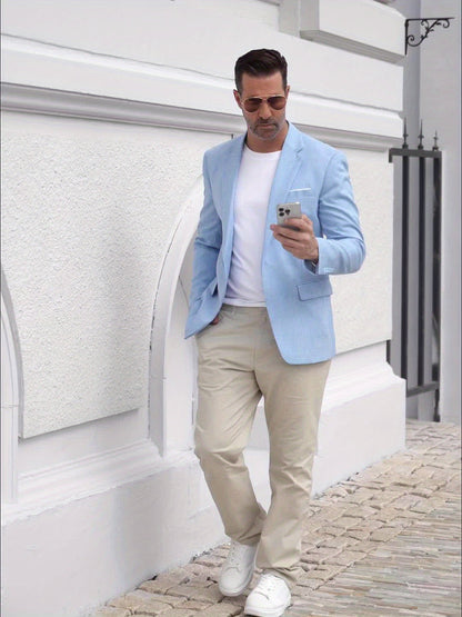 Men's Tailored Blazer with Notch Lapel and Chest Pocket