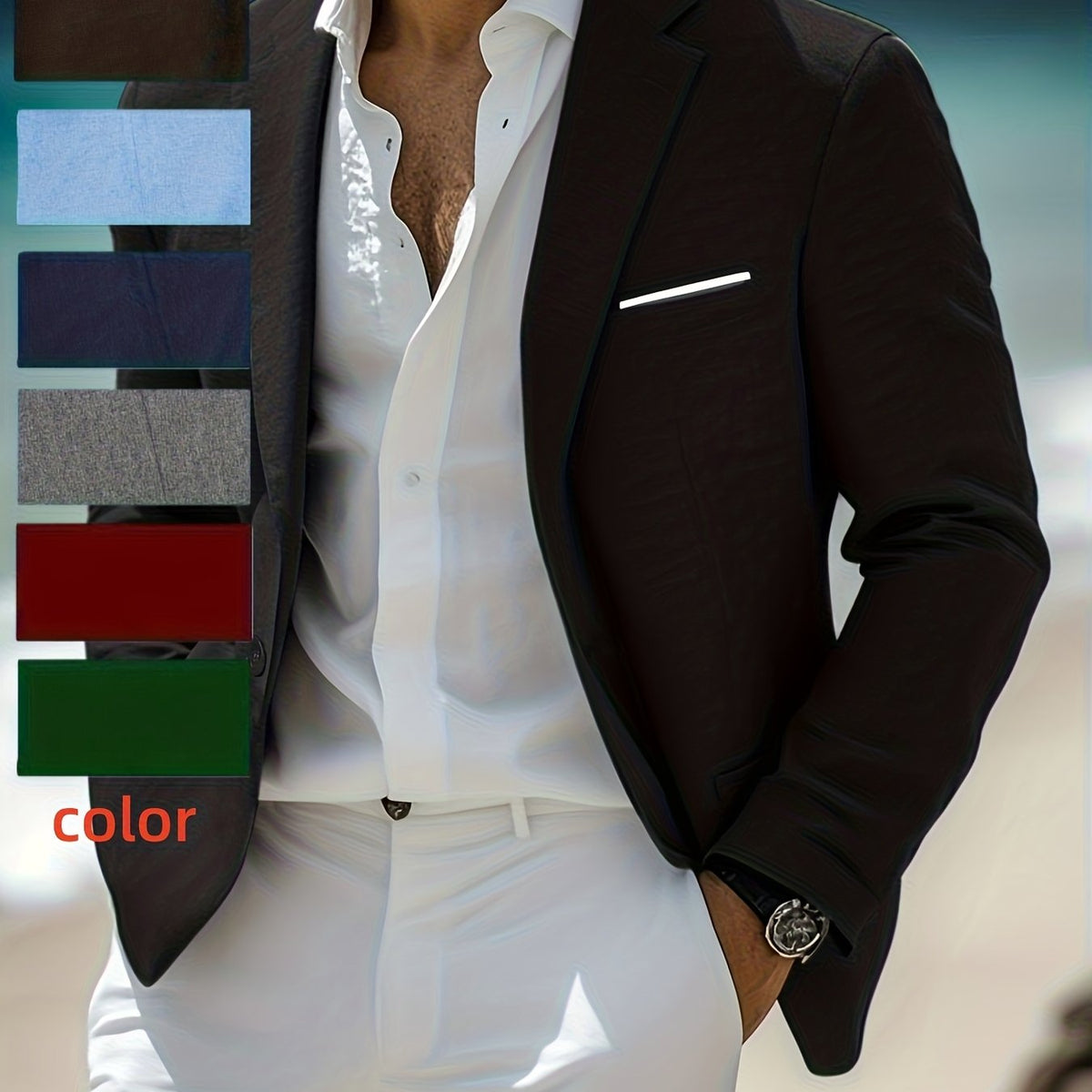 Men's Tailored Blazer with Notch Lapel and Chest Pocket