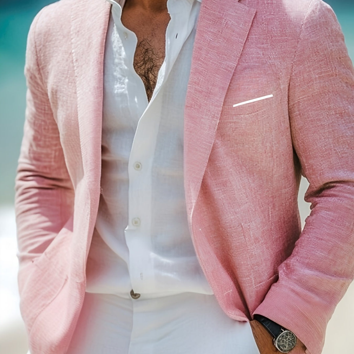 Men's Tailored Blazer with Notch Lapel and Chest Pocket