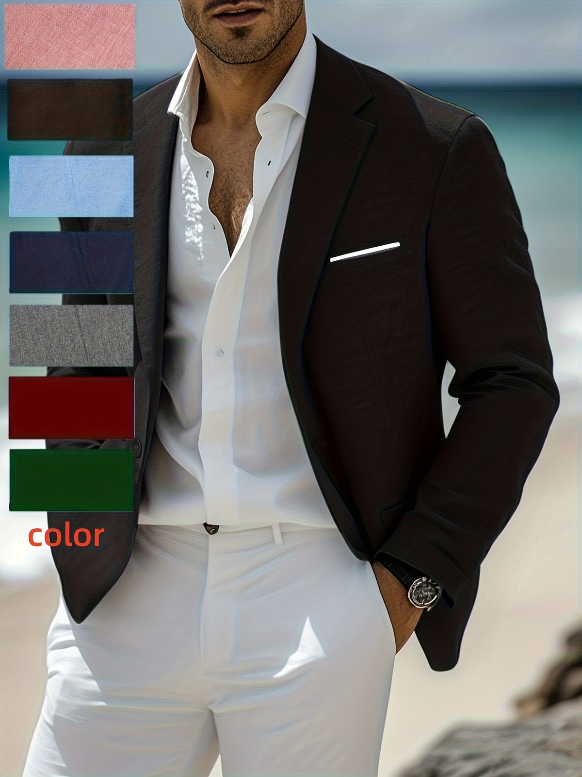 Men's Tailored Blazer with Notch Lapel and Chest Pocket