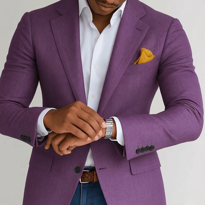 Men's Tailored Slim Fit Blazer with Check Pattern and Notch Lapel