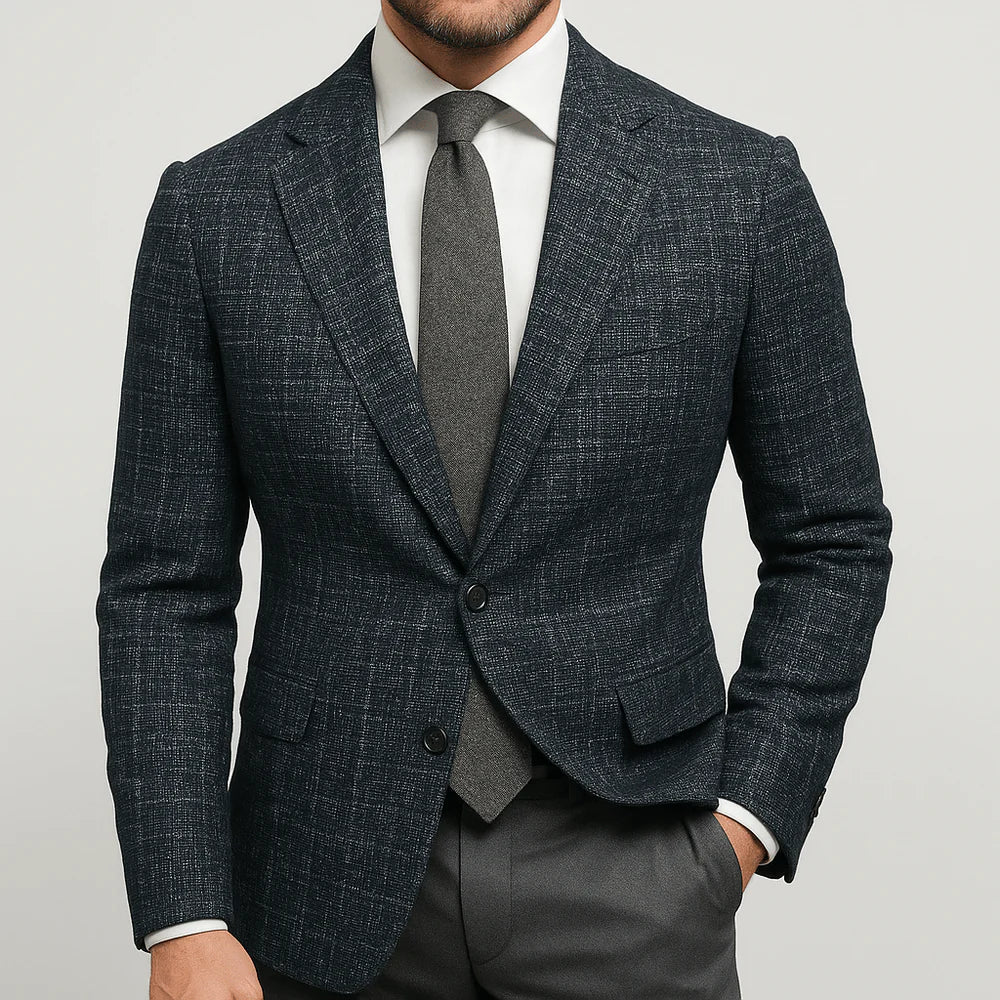 Men's Tailored Slim Fit Blazer with Check Pattern and Notch Lapel