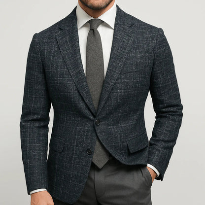 Men's Tailored Slim Fit Blazer with Check Pattern and Notch Lapel