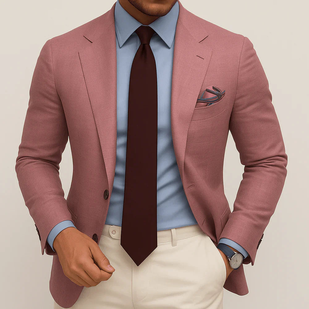 Men's Tailored Slim Fit Blazer with Check Pattern and Notch Lapel