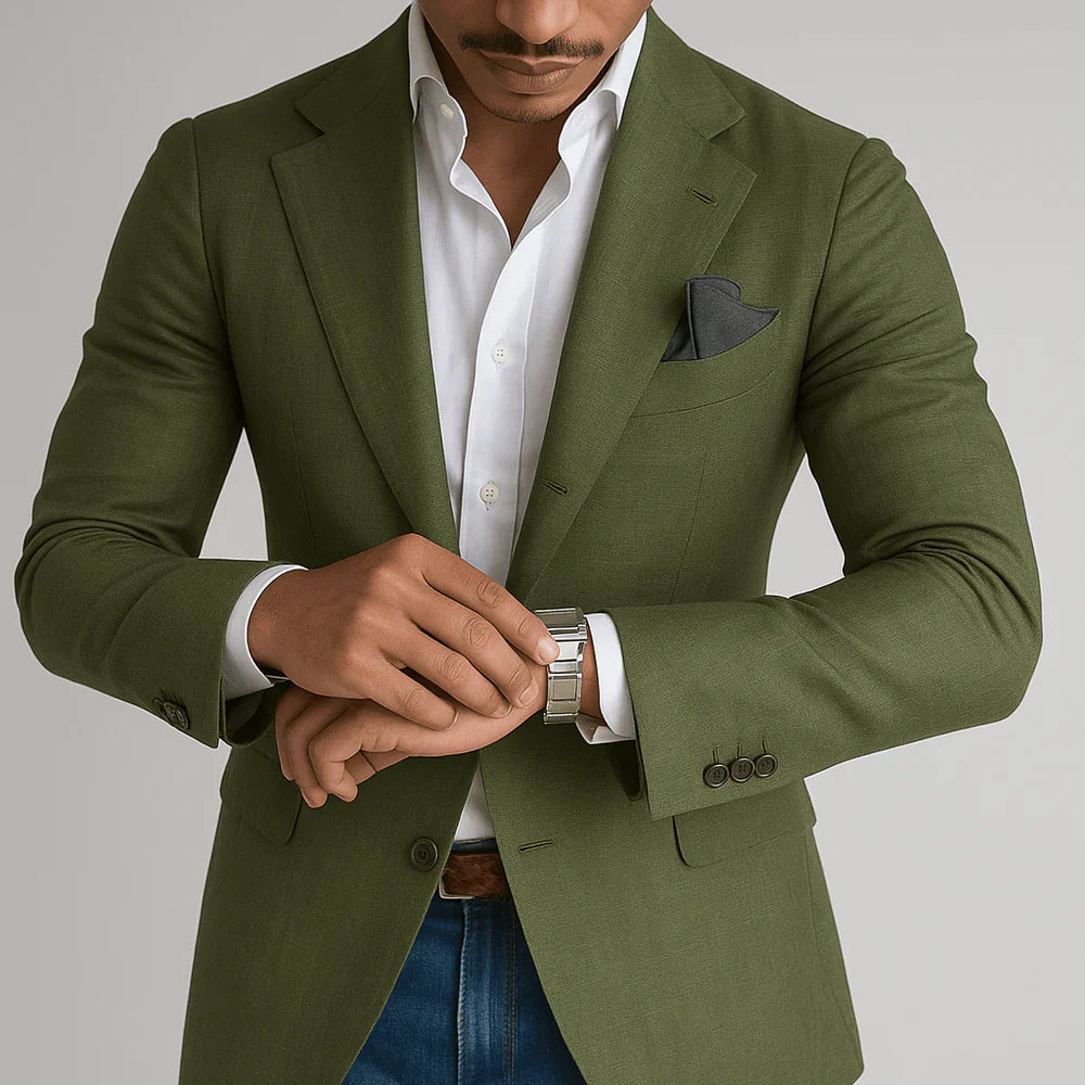 Men's Tailored Slim Fit Blazer with Check Pattern and Notch Lapel