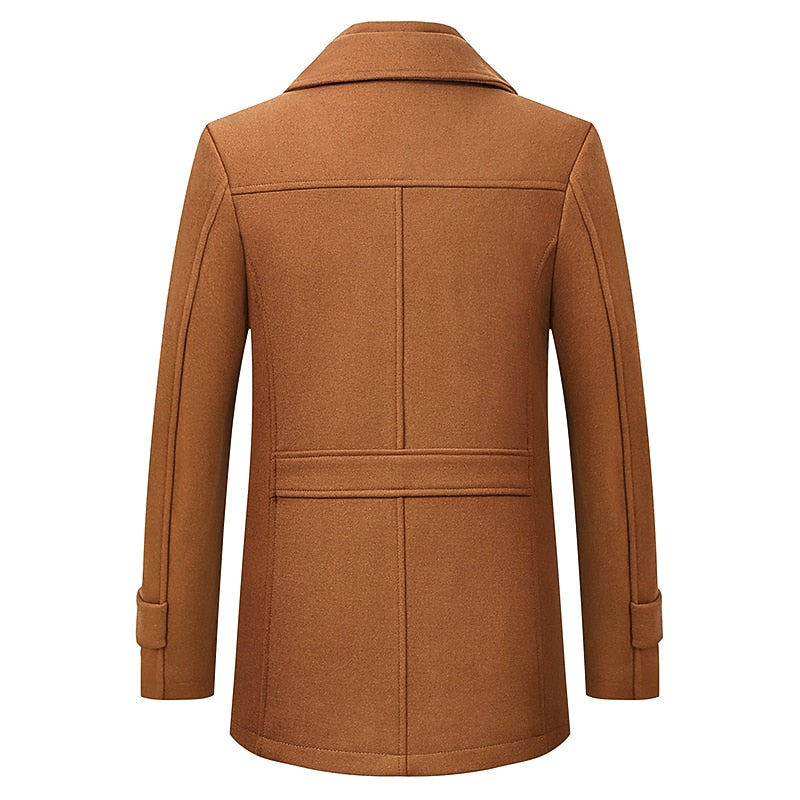 Men's Tailored Winter Coat with Layered Collar and Zip Pocket