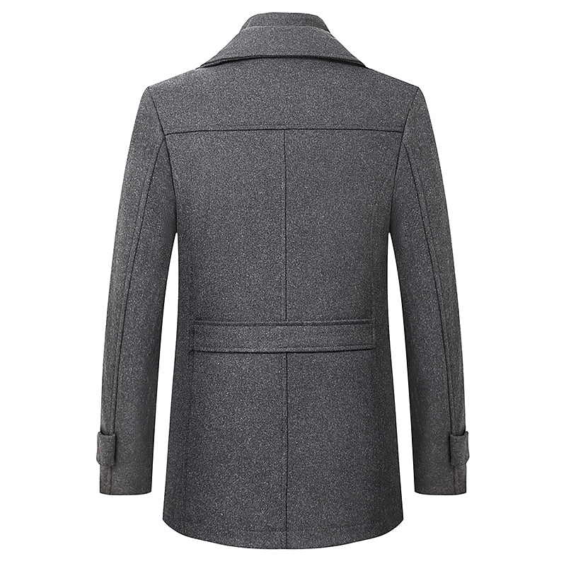 Men's Tailored Winter Coat with Layered Collar and Zip Pocket
