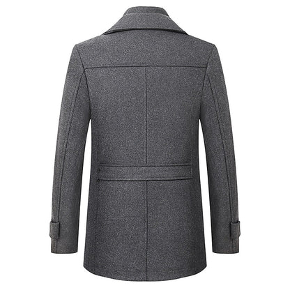 Men's Tailored Winter Coat with Layered Collar and Zip Pocket
