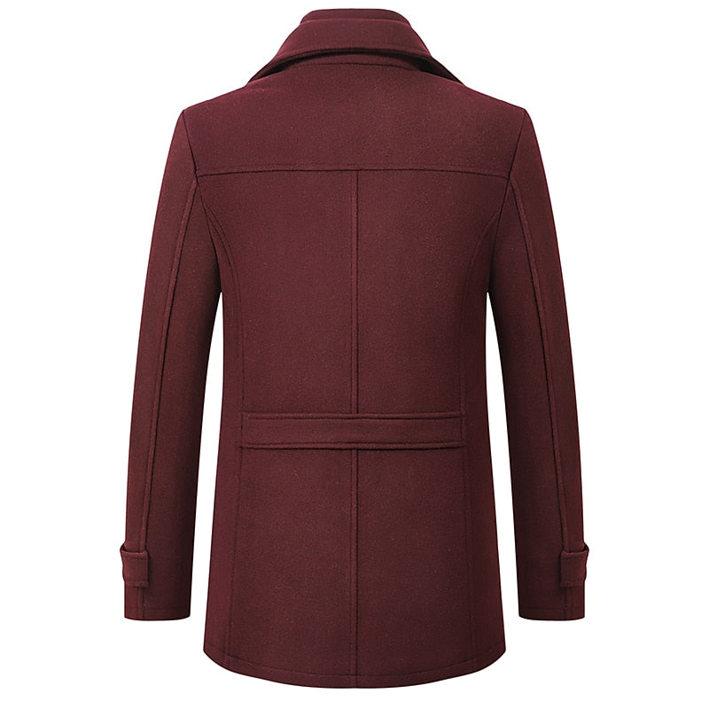 Men's Tailored Winter Coat with Layered Collar and Zip Pocket