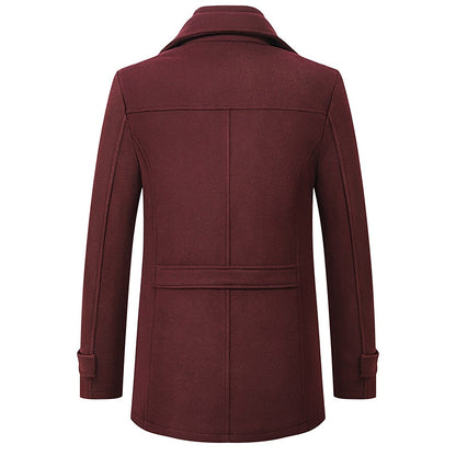 Men's Tailored Winter Coat with Layered Collar and Zip Pocket
