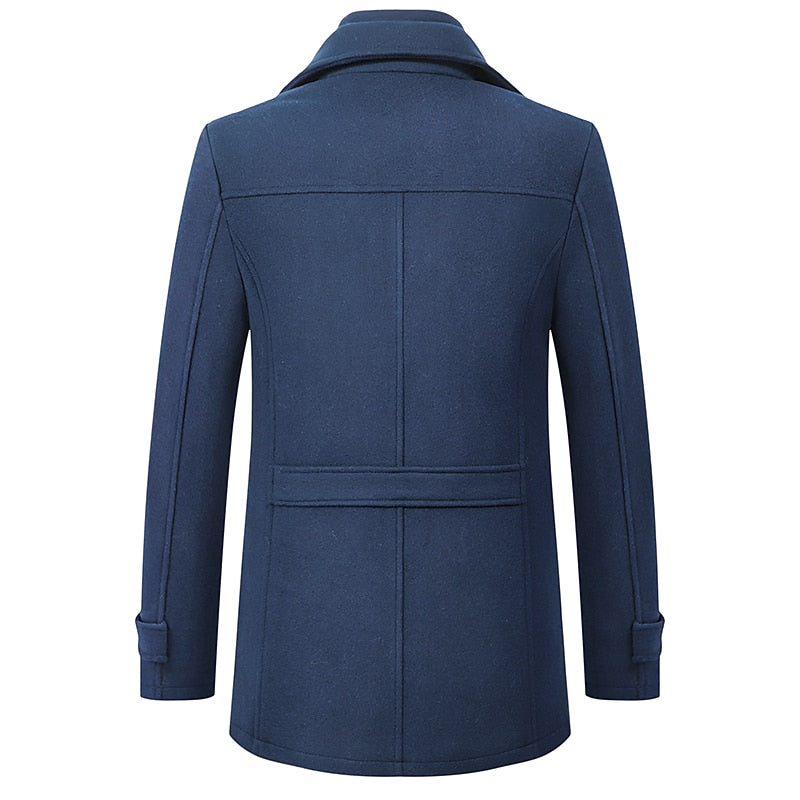 Men's Tailored Winter Coat with Layered Collar and Zip Pocket