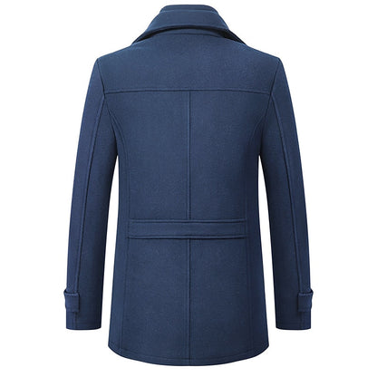 Men's Tailored Winter Coat with Layered Collar and Zip Pocket