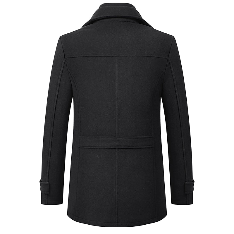 Men's Tailored Winter Coat with Layered Collar and Zip Pocket