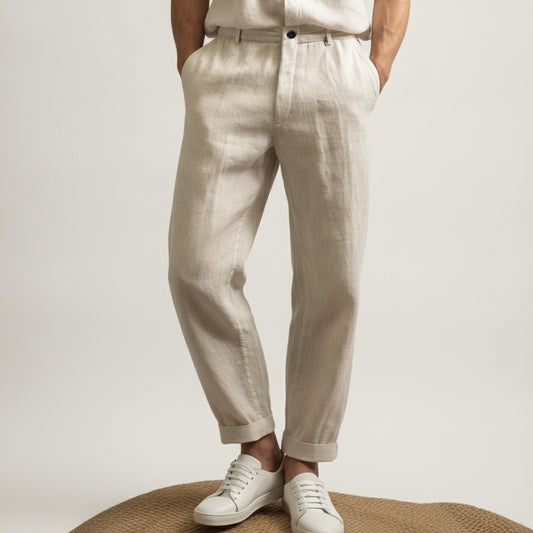 Men's Tapered Trousers with Relaxed Fit and Cuffed Hem