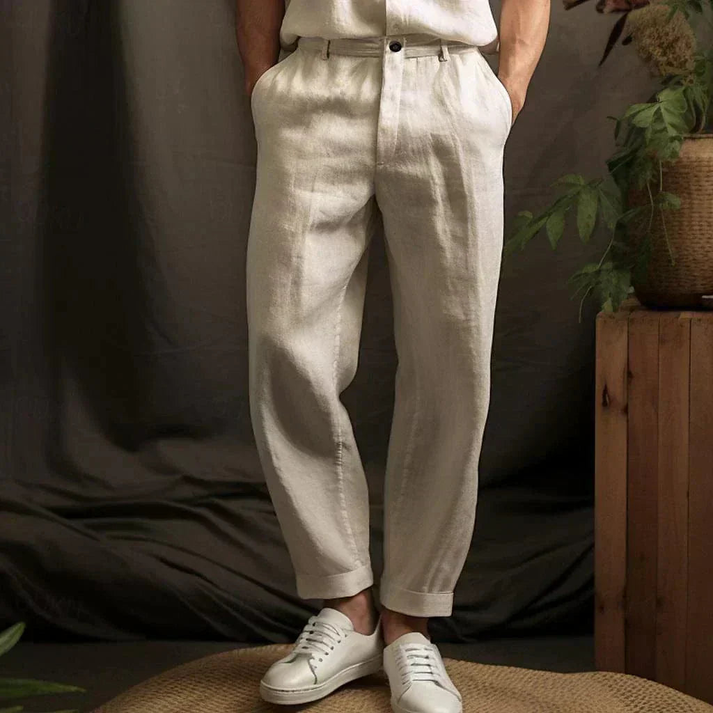 Men's Tapered Trousers with Relaxed Fit and Cuffed Hem