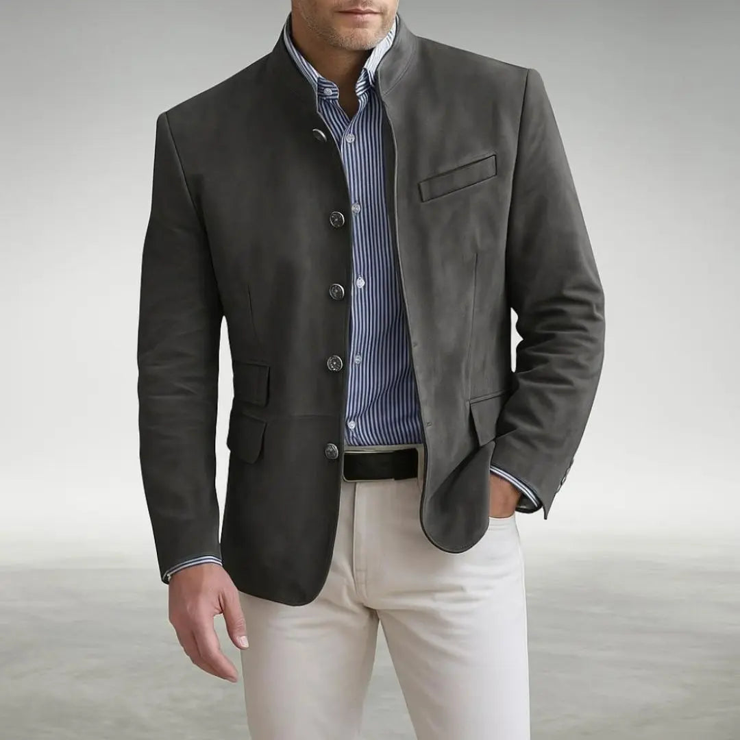 Men's Textured Knit Button-Up Cardigan with Stand Collar and Flap Pockets