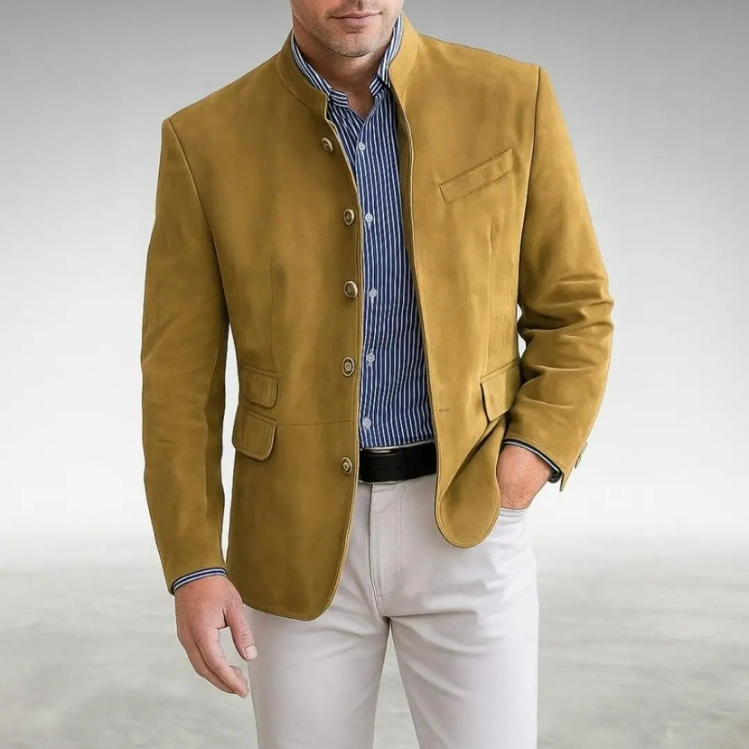Men's Textured Knit Button-Up Cardigan with Stand Collar and Flap Pockets