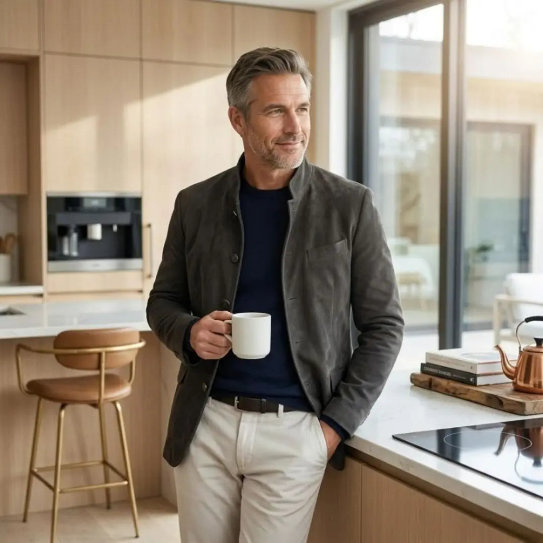 Men's Textured Knit Button-Up Cardigan with Stand Collar and Flap Pockets