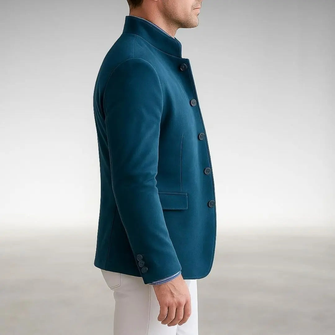 Men's Textured Knit Button-Up Cardigan with Stand Collar and Flap Pockets