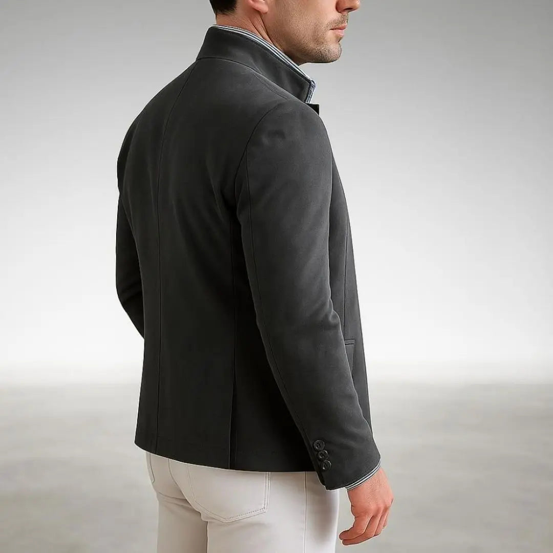 Men's Textured Knit Button-Up Cardigan with Stand Collar and Flap Pockets
