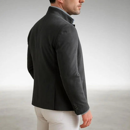 Men's Textured Knit Button-Up Cardigan with Stand Collar and Flap Pockets