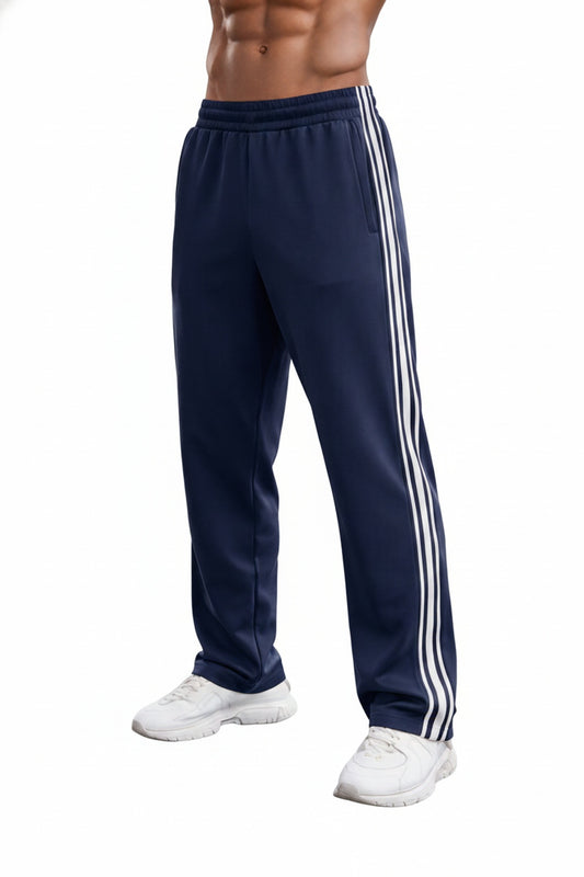 Men's Track Pants with Side Stripes and Elastic Drawstring Waistband
