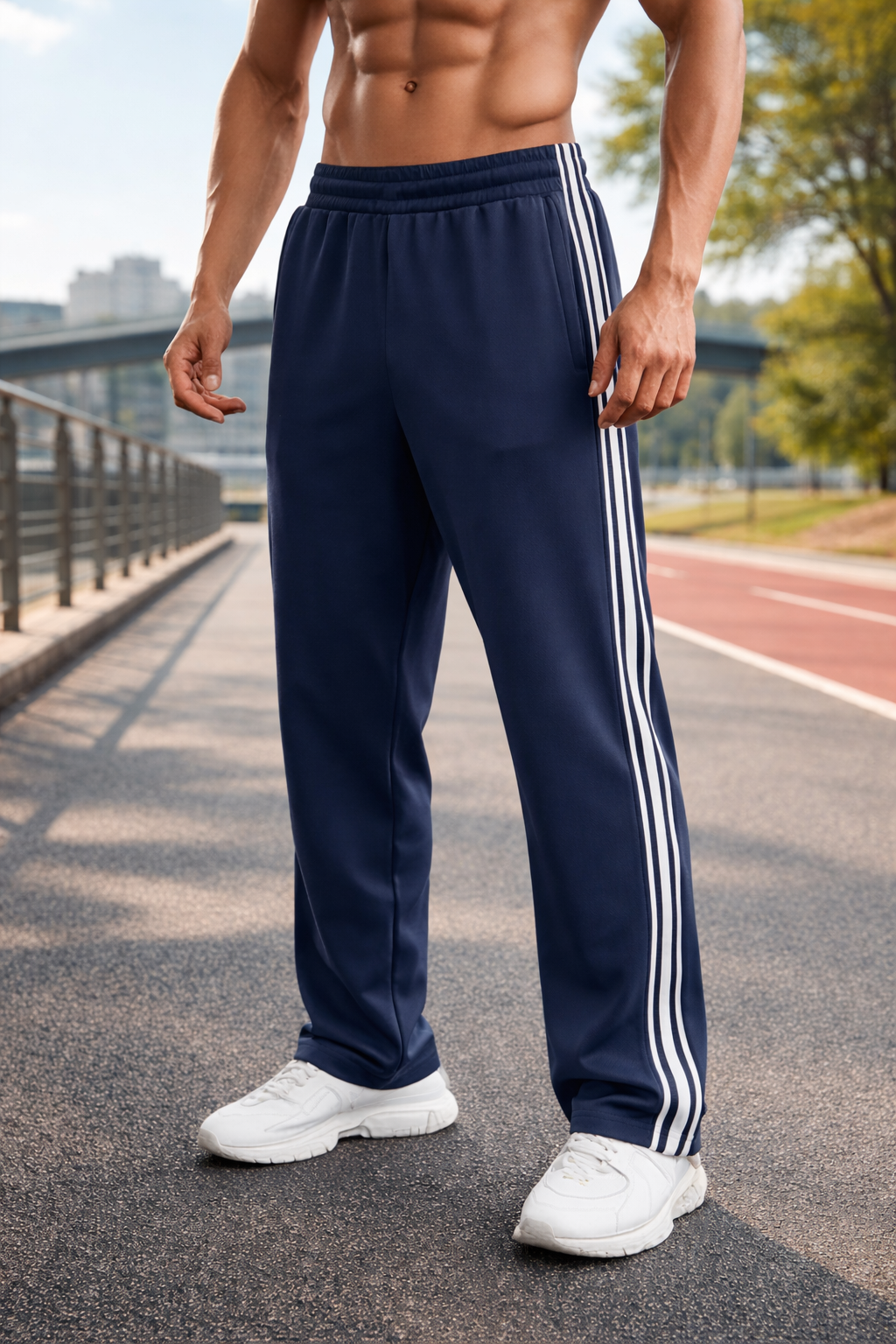 Men's Track Pants with Side Stripes and Elastic Drawstring Waistband