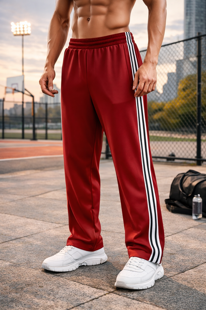 Men's Track Pants with Side Stripes and Elastic Drawstring Waistband