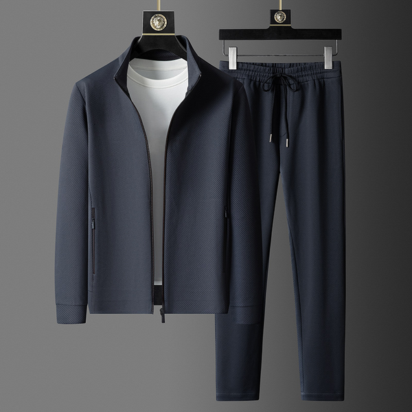 Men's Tracksuit Set Slim Fit with Stand Collar and Full Zip Jacket