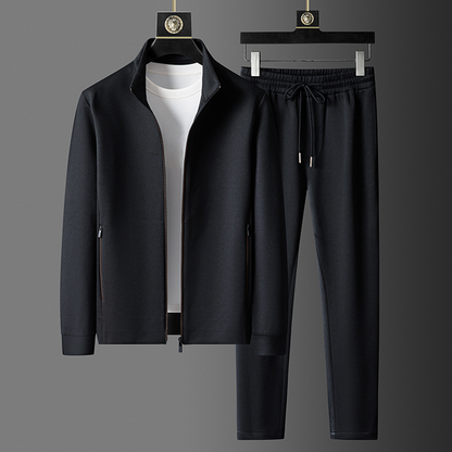 Men's Tracksuit Set Slim Fit with Stand Collar and Full Zip Jacket