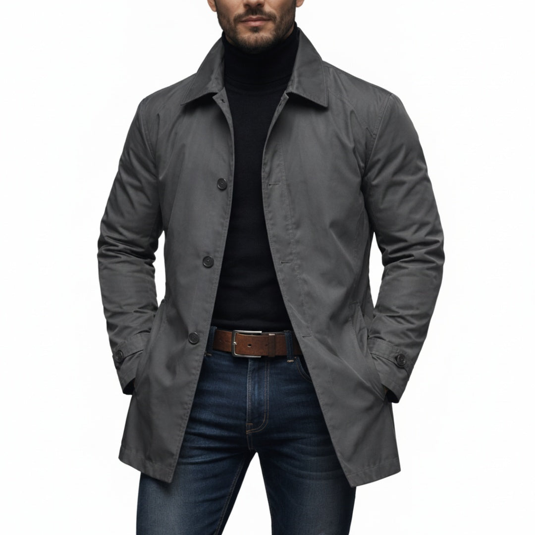Men's Trench Coat with Button Closure and Quilted Lining