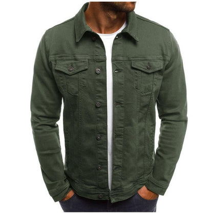 Men's Trucker Denim Jacket with Shirt Collar and Chest Pockets