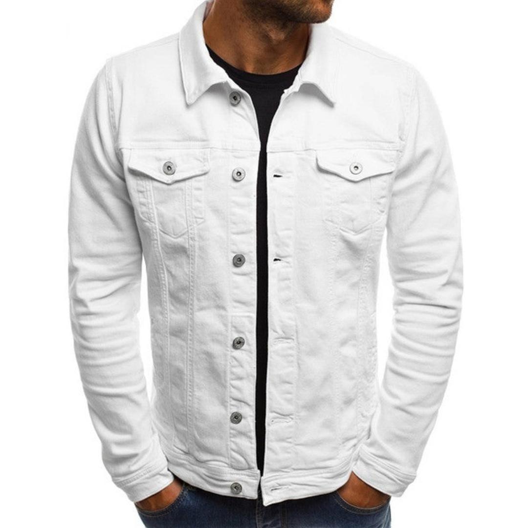 Men's Trucker Denim Jacket with Shirt Collar and Chest Pockets