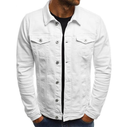 Men's Trucker Denim Jacket with Shirt Collar and Chest Pockets
